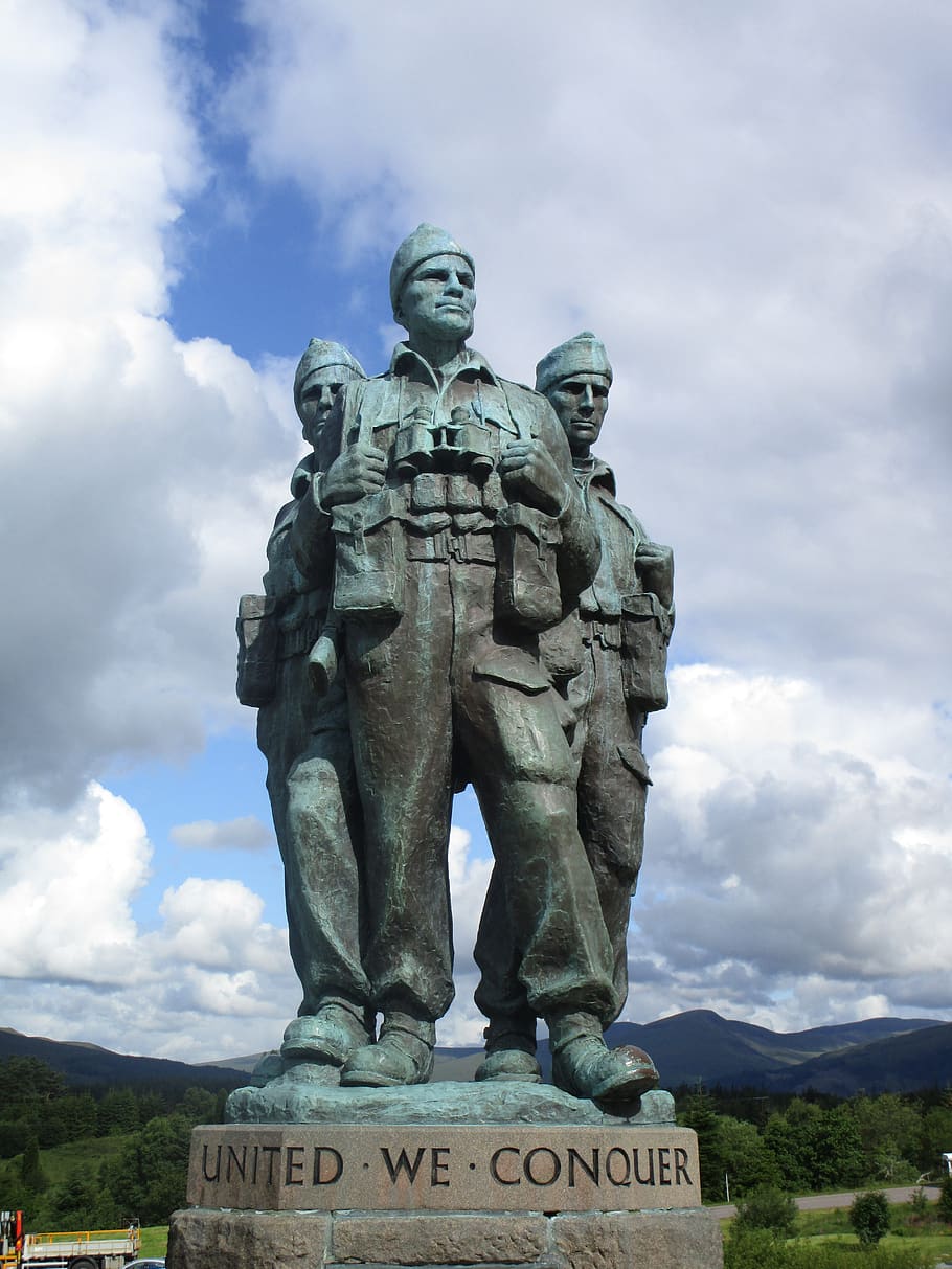 commando, scotland, memorial, scottish, statue, highlands, cloud - sky, human representation, sculpture, art and craft
