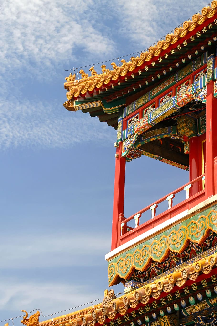 red, beige, temple, roof, china, dragon, forbidden city, architecture, beijing, palace