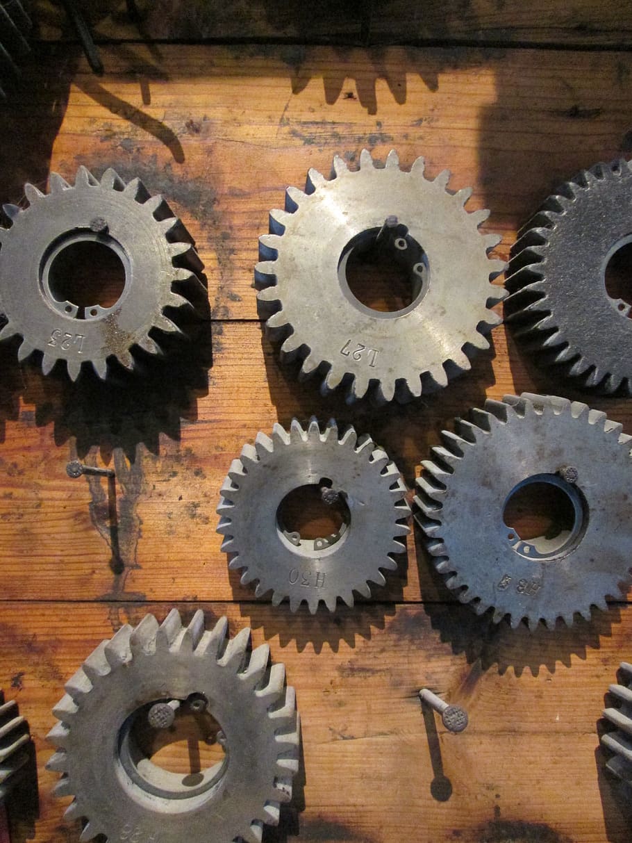 gears, industry, technology, gear, transmission, wheels, mechanics, technical devices, old, close up