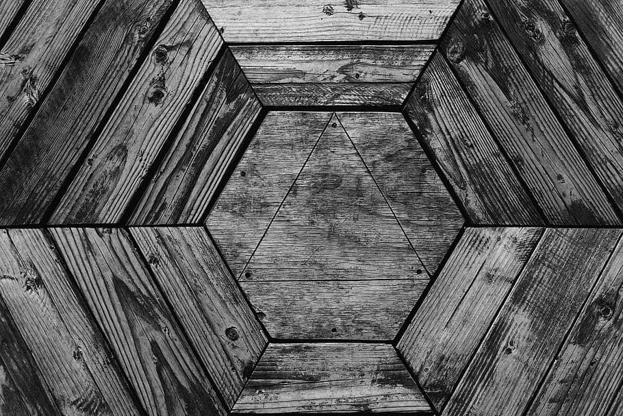 ubin kayu heksagonal, kayu, tekstur, segi enam, segitiga, pola, kayu - bahan, bingkai penuh, latar belakang, tidak ada orang