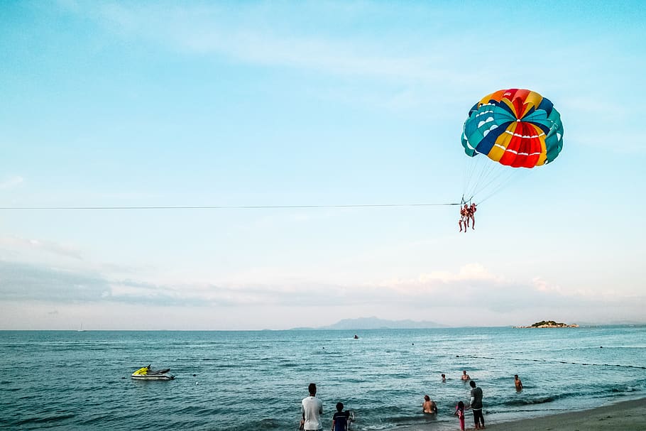 crafts, hobby, paragliding, nature, beach, shore, sand, water, ocean, sea
