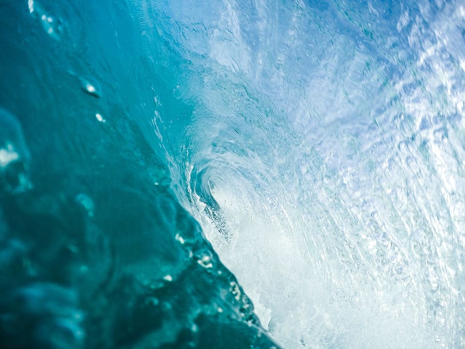nature, water, ocean, sea, wave, tunnel, underwater, blue, close-up, motion