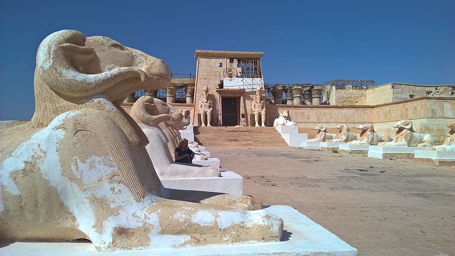 props, sphinx egyptian, sculpture, cleopatra's palace, replica, history, the past, ancient, architecture, travel destinations