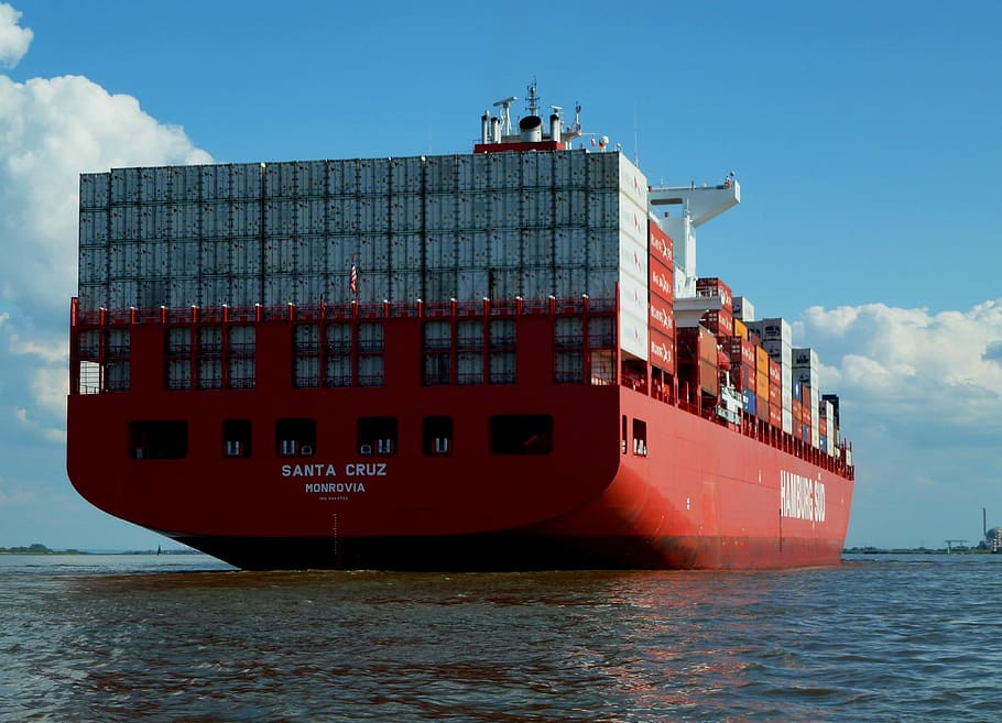 santa cruz container ship, elbe, navigation, freighter, romance, mood, maritime, container, seafaring, ship