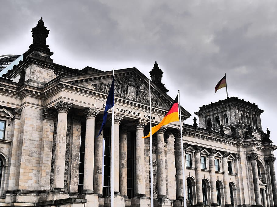 フラグ, ドイツ, 昼間, ドイツ連邦議会議事堂, ベルリン, ドイツフォルク, 建築, 旗, 建物の外観, 建造物