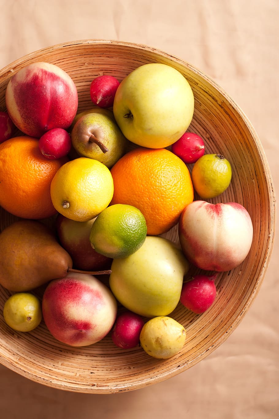 closeup, photography, apple fruits, orange, pear fruits, lemons, brown, rattan bowl, fruits, basket