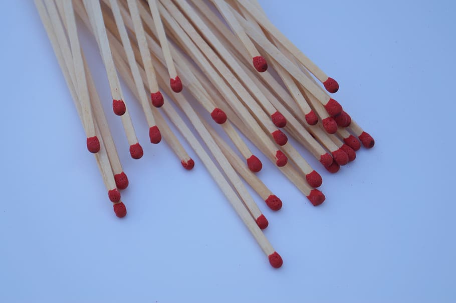 matches, match, sticks, match head, white undercoat, studio shot, colored background, blue, healthcare and medicine, red
