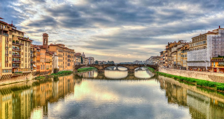 body, water, surrounded, buildings illustration, arno river, florence, italy, reflection, river, mediterranean