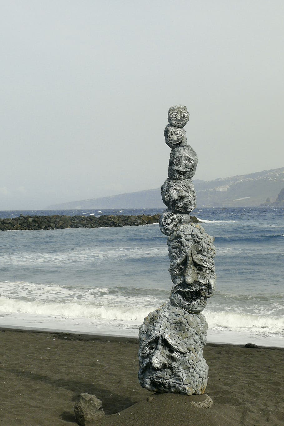 Figure, Stones, Faces, Stack, Sea, Mimic, sculpture, statue, art, head