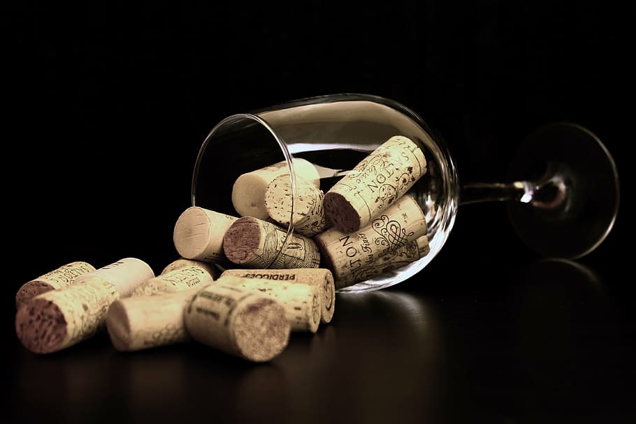 marrón, tapón de embotellador de corcho, claro, copa de vino, corcho, cuencos, vino, portada, resumen, ornamento