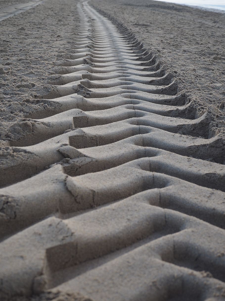sand, traces, tire tracks, beach, sand beach, trace, sea, nature, away, reprint