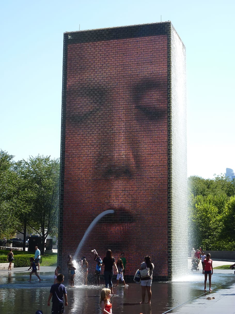 Crown Fountain, Chicago, Water, places of interest, fountain, people, urban Scene, famous Place, architecture, city