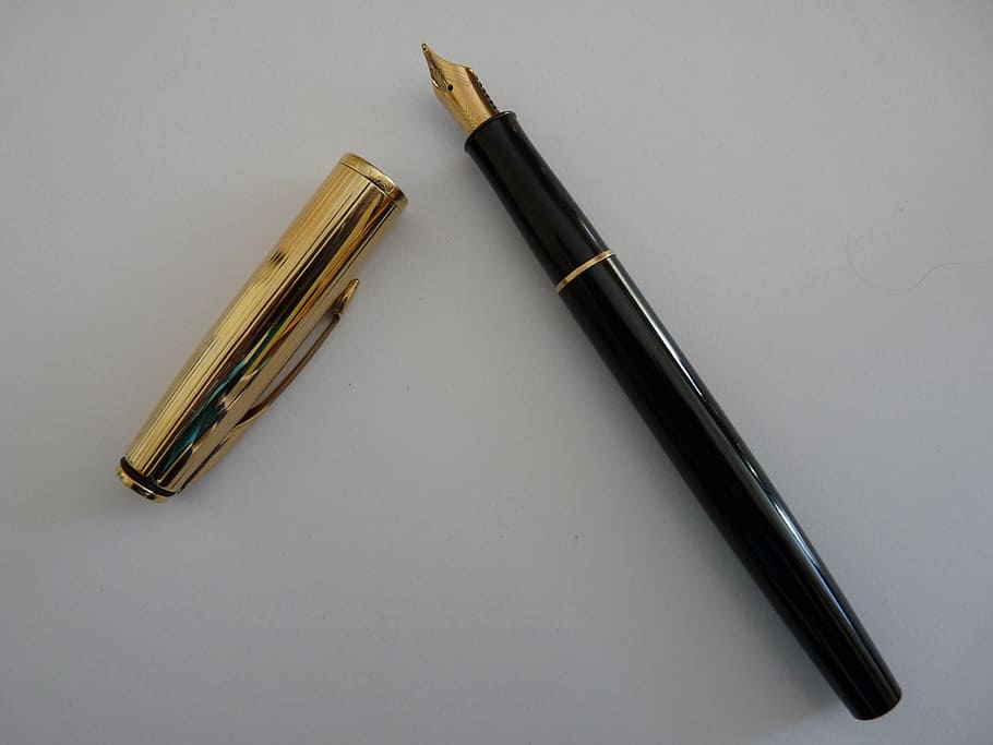Escritório, Enchedor, Ferramenta, ferramenta de escrita, caneta-tinteiro, caneta, ponta, antiquado, close-up, cor de ouro