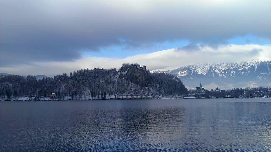 블 레드 호수, 슬로베니아, 성, 분위기, 마술, 물, 하늘, 구름-하늘, 풍경-자연, 자연의 아름다움