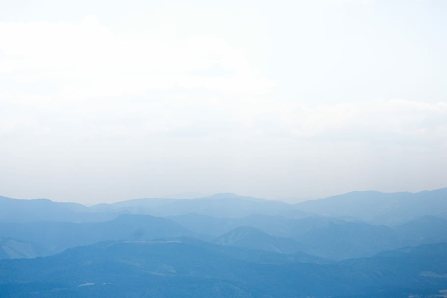 синие горные силуэты, Голубая гора, Силуэты, синий, минималистичный, горы, природа, гора, небо, сцена