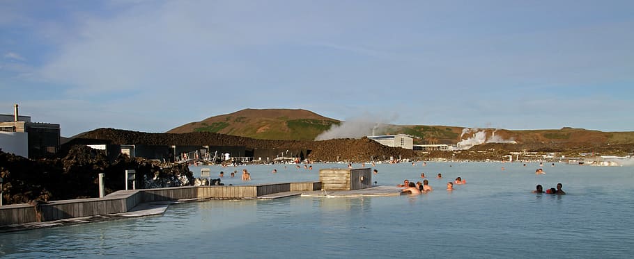 Laguna Azul, Reykjavik, Islandia, geotérmica, spa, agua, grupo de personas, vacaciones, personas, viaje