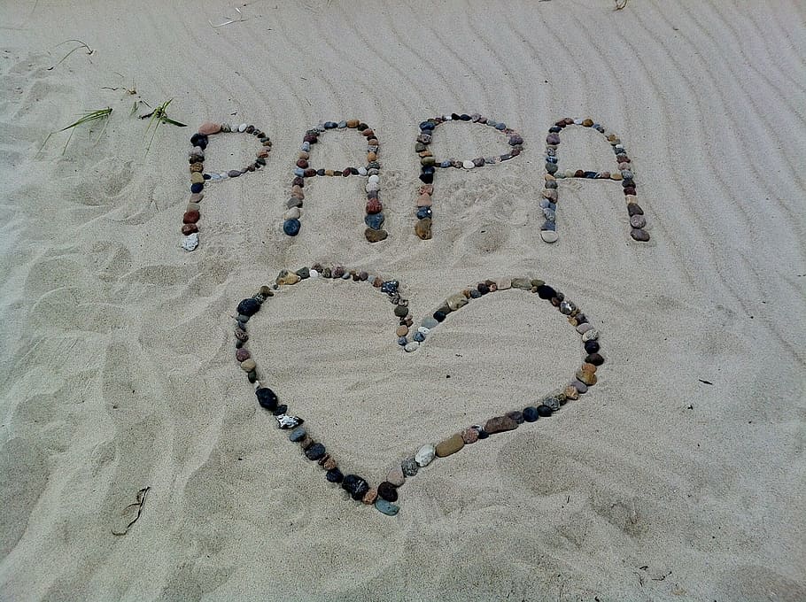 stone artwork, seashore, papa, font, heart, stones, declaration of love, sand, beach, symbol