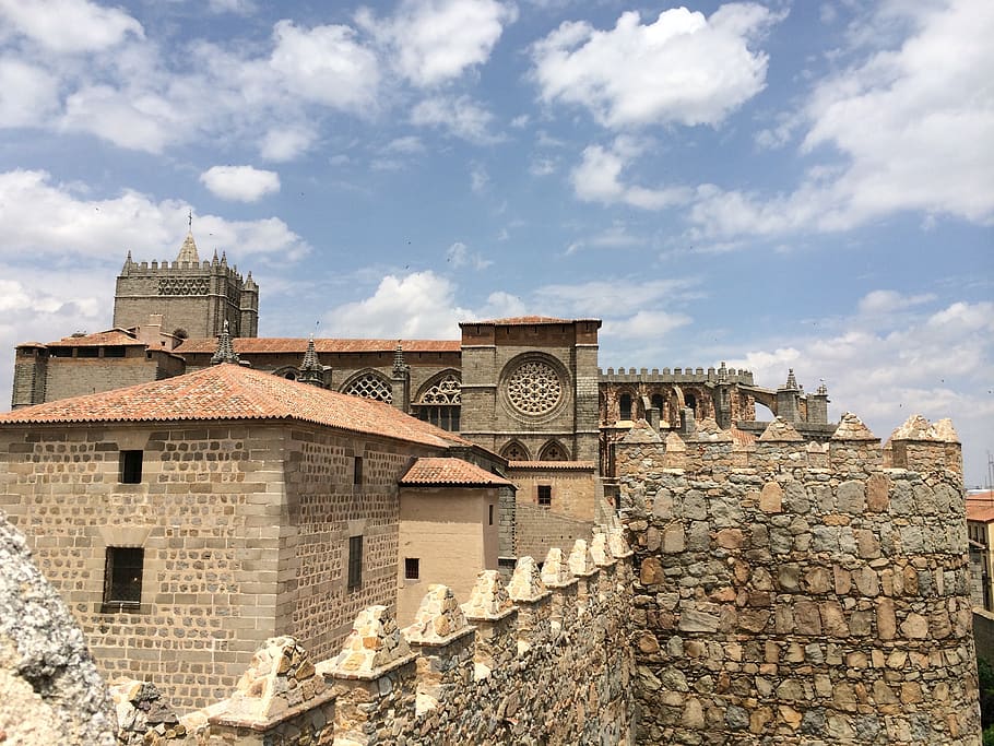 spain, stone, medieval, avila, tourism, wall, old, fortress, monument, church