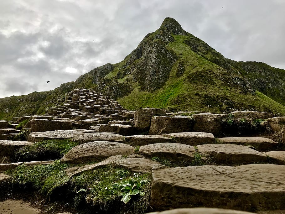 calçada gigante, Irlanda, calçada de gigante, pedras, céu, nuvem - céu, montanha, rocha, sólido, beleza da natureza