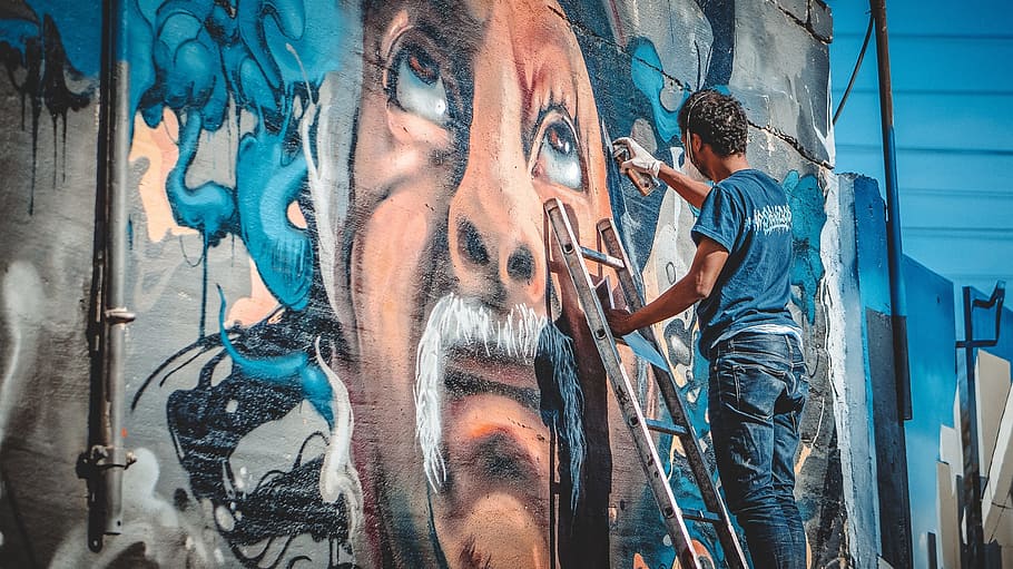 man painting, wall, graffiti, artist, graffiti art, culture, graffiti wall, lifestyle, outdoors, street