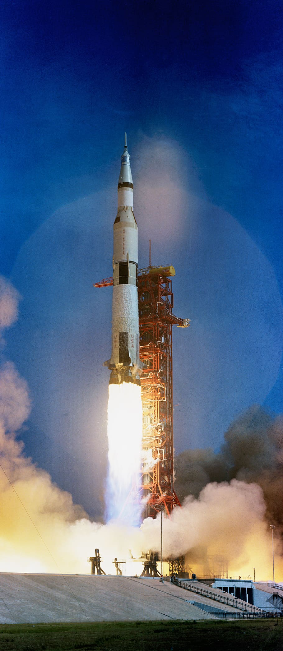 Apollo 11, space, shuttle, lunch, building exterior, architecture, built structure, tower, sky, smoke - physical structure