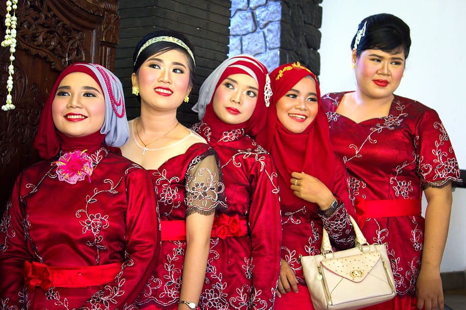 fashion, java, traditional, indonesia, red, wedding, hijab, culture, appeal, makeup