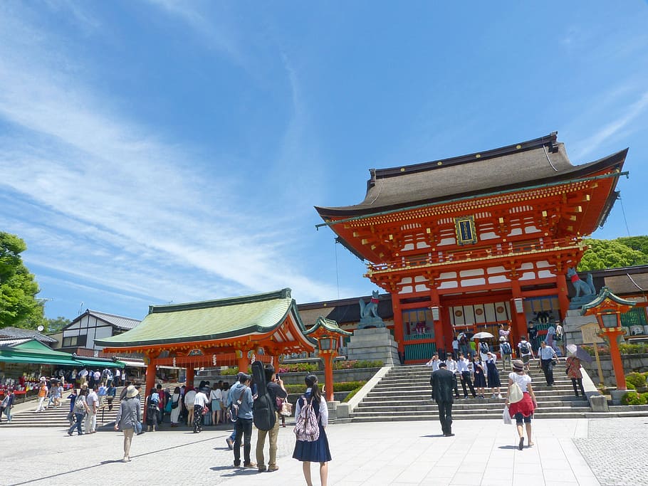 group, people, gather, temple, kyoto, shrine, japan, kyoto prefecture, buddhist, architecture