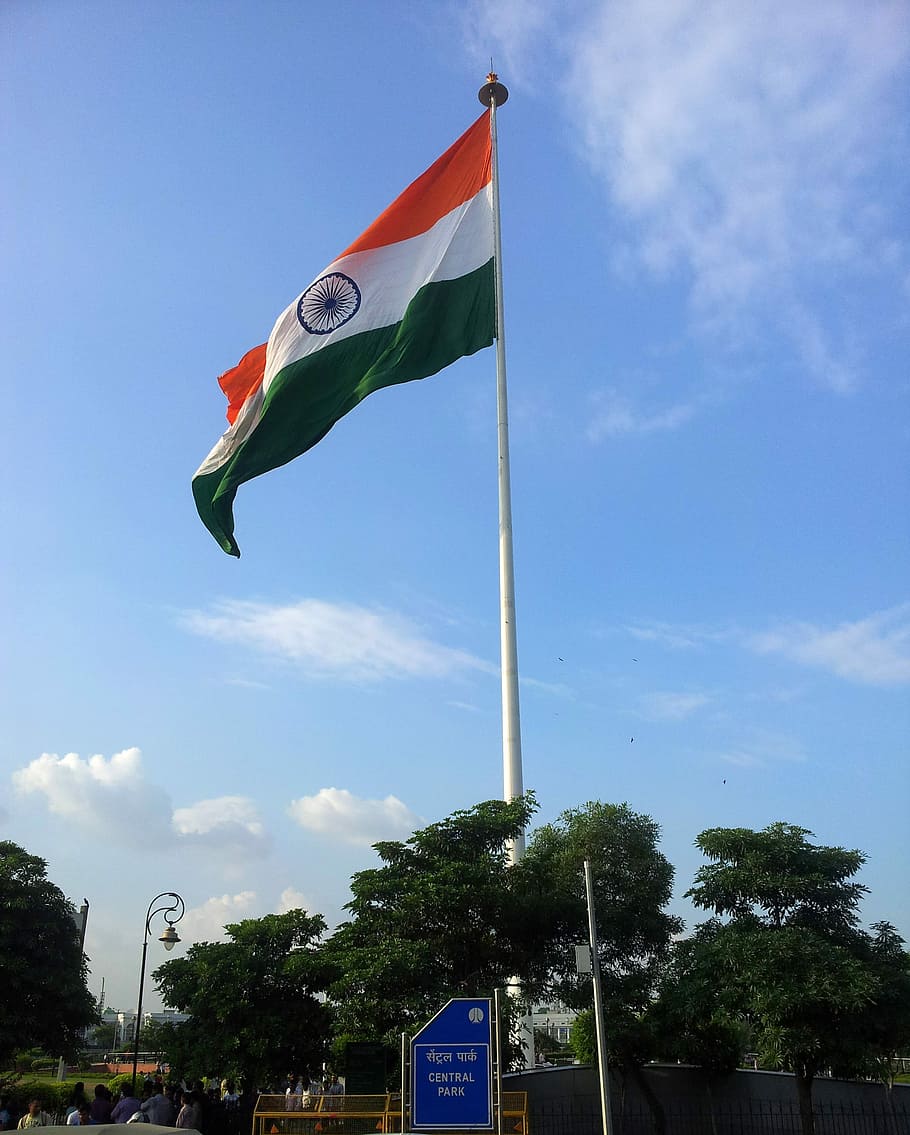 pusat, taman, india, Bendera India, Central Park, Delhi, foto, domain publik, langit, simbol