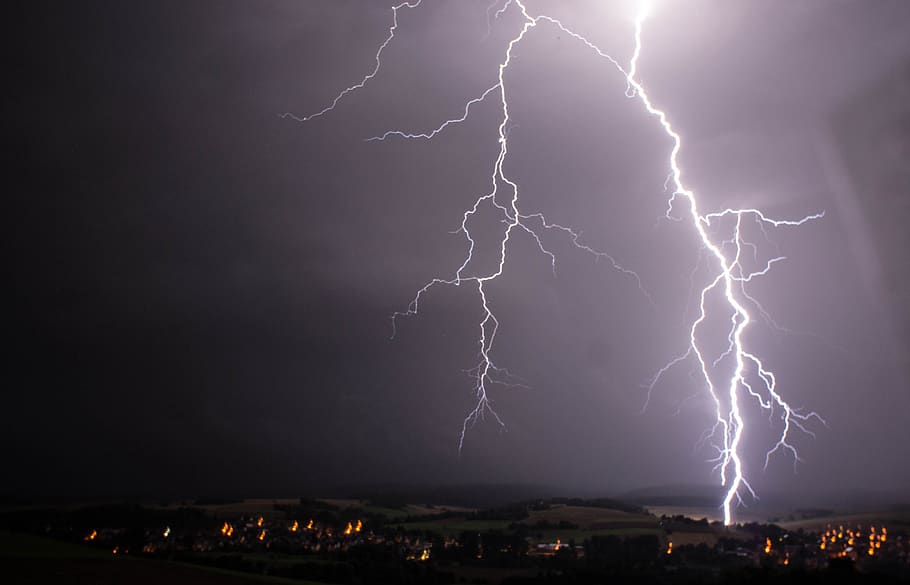 lightning, thunder, weather, power in nature, storm, cloud - sky, power, sky, thunderstorm, night