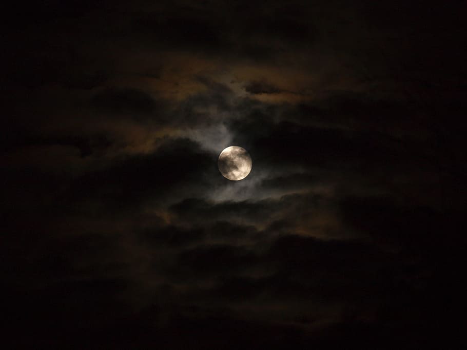 close, photography, full, moon, cloudy, sky, month, night, night sky, astro