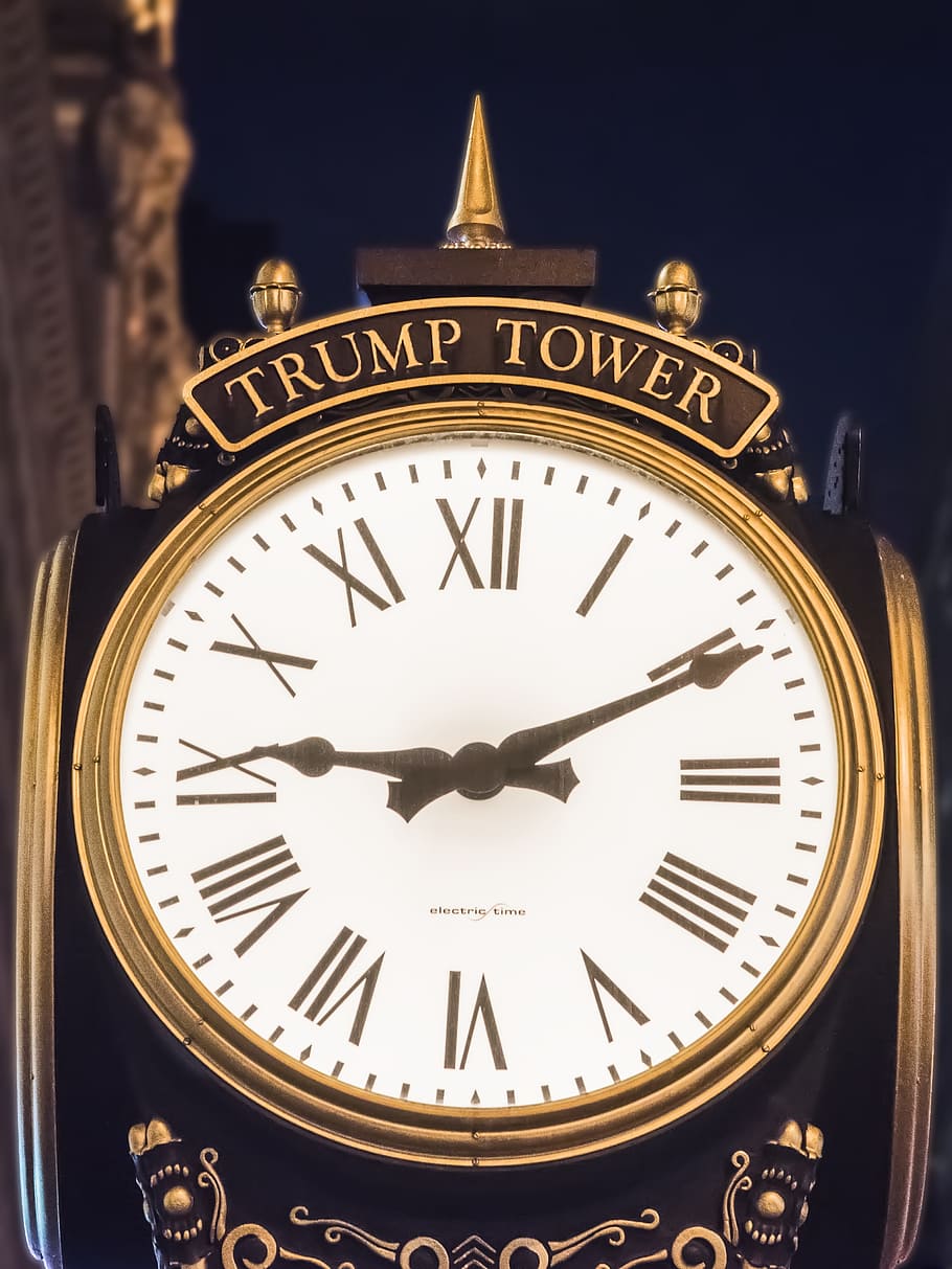 Trump Tower, Tower, Clock, Night, New York, clock, manhattan hour, trump hour, time, clock face, minute hand