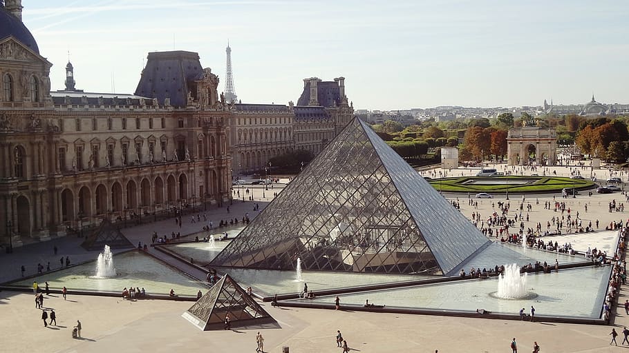 the louvre, paris, pyramid, louvre, paris, architecture, famous Place, europe, cityscape, urban Scene, city