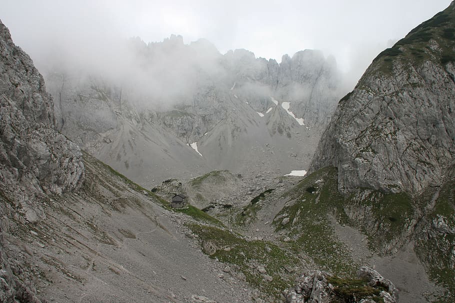 fog, mountains, wilderkaiser, alpine, kaiser mountains, landscape, environment, mountain, scenics - nature, rock