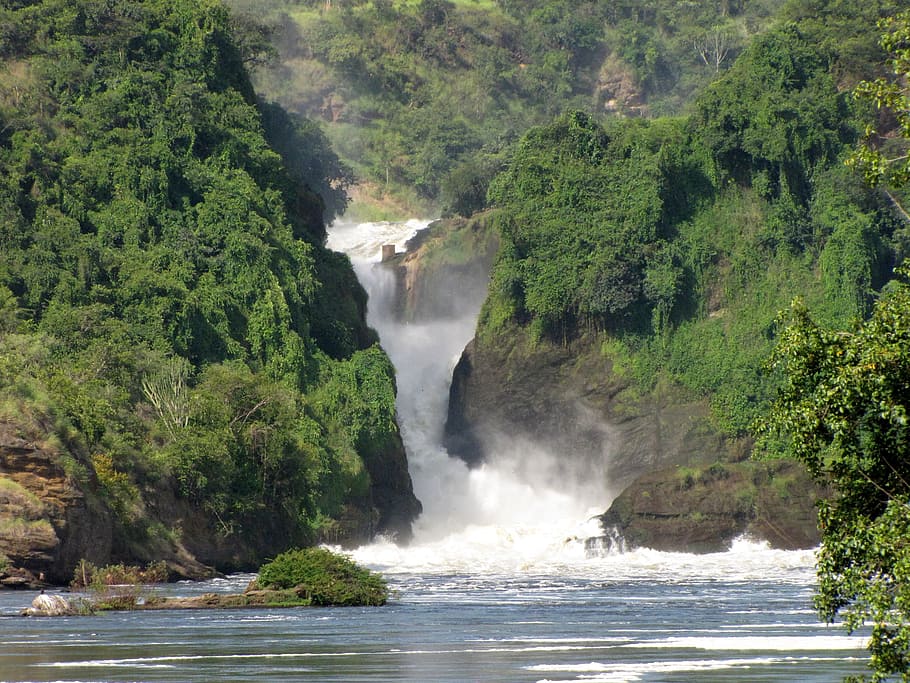 Murchison Falls, Cachoeira, Uganda, árvore, paisagens, natureza, rio, ninguém, agua, plantar