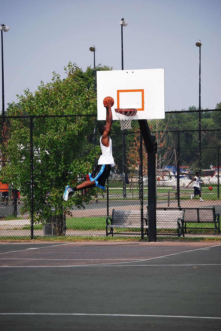 basketball, player, sport, athletic, recreation, court, play, dunk, jump, basket