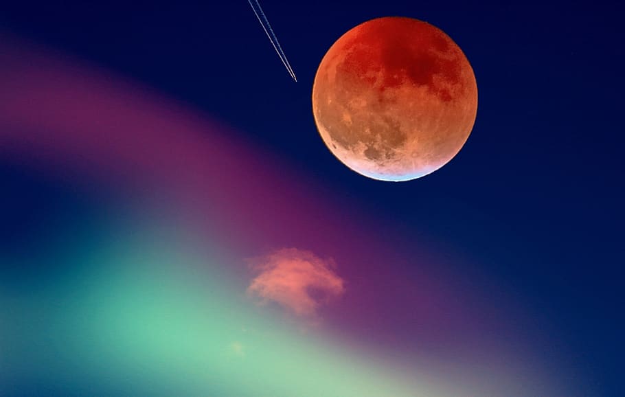 moon, travel, universe, sky, fantasy, atmosphere, clouds, star, reflection, blood moon