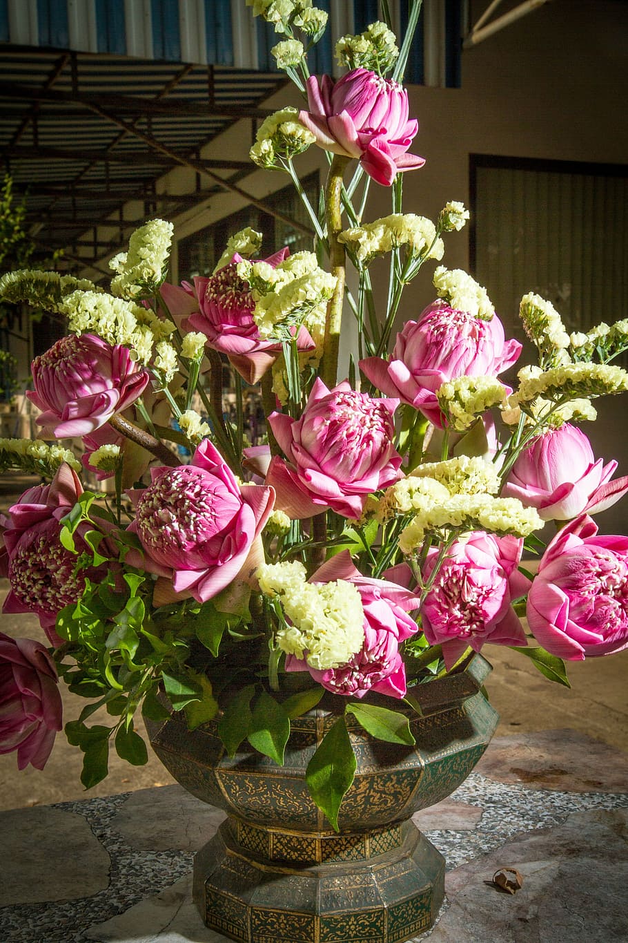 karangan bunga, pot bunga, tanaman pot, bunga, dekorasi, pink, buatan, palsu, plastik, vas