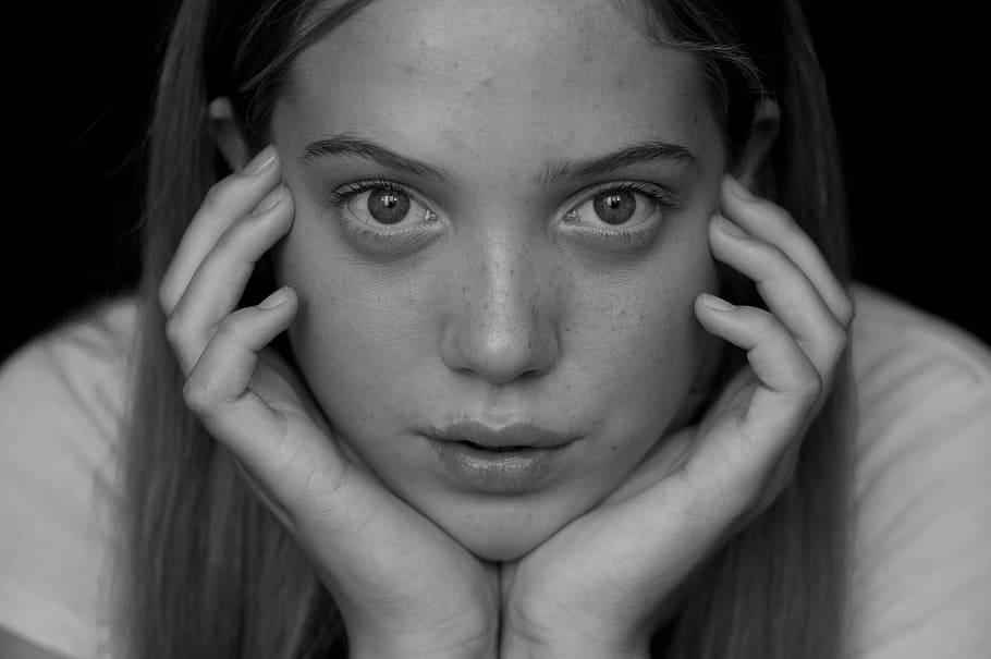 woman's face, Beauty, Girl, People, Black White, emotion, expression, portrait, photo shoot, photos