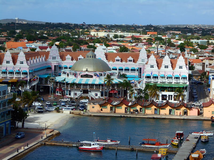top, view, boats, wooden, dock, aruba, caribbean, shopping, port, vacation