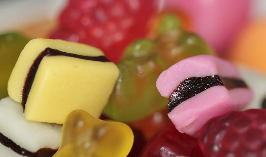 candies close-up photo, candy, chewy candy, gummibärchen, confectionery, colorful, mix, haribo, sucking candies, hand made sweets