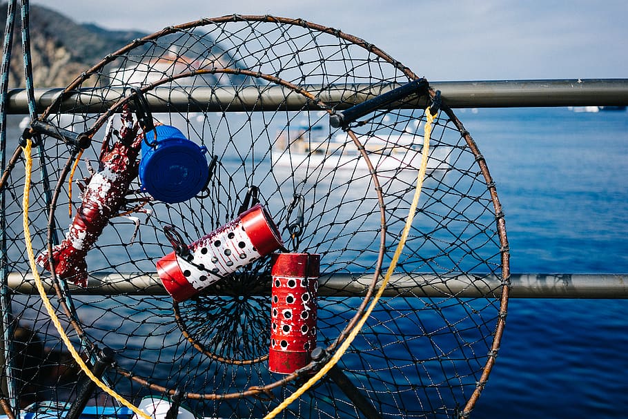 fishing, net, boat, metal, day, water, outdoors, nature, transportation, close-up