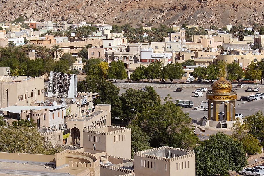 nizwa city, city, beautiful, old town, architecture, town, panoramic, travel, cityscape, house