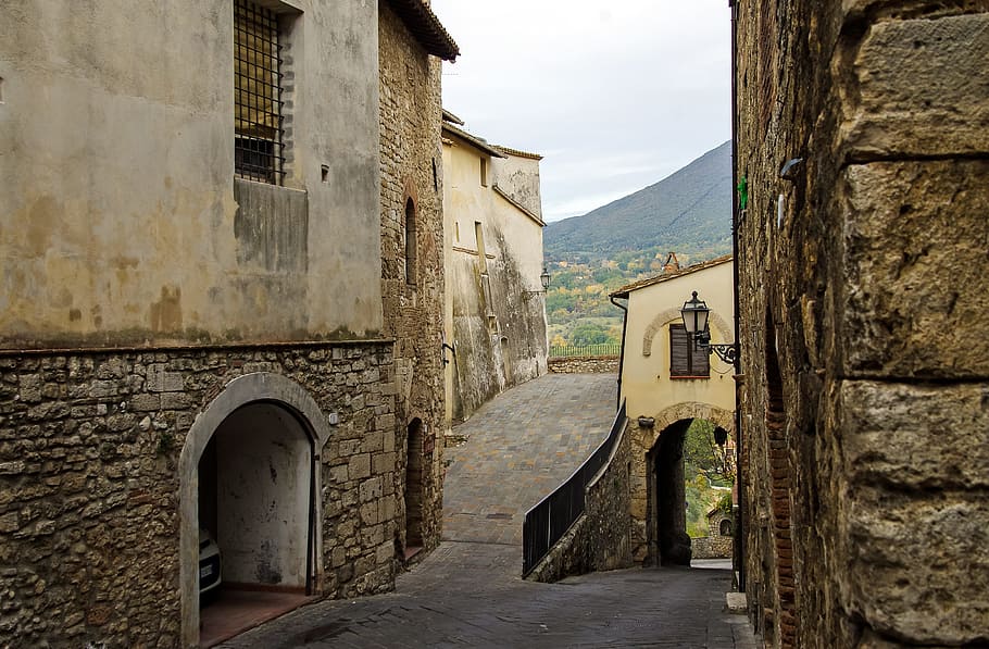 san gemini, door, umbria, walls, stones, old houses, middle ages, italy, town, the medieval city