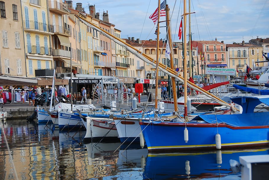Boats, Porto, Saint Tropez, France, Sea, boat, color, summer, marina, nautical vessel