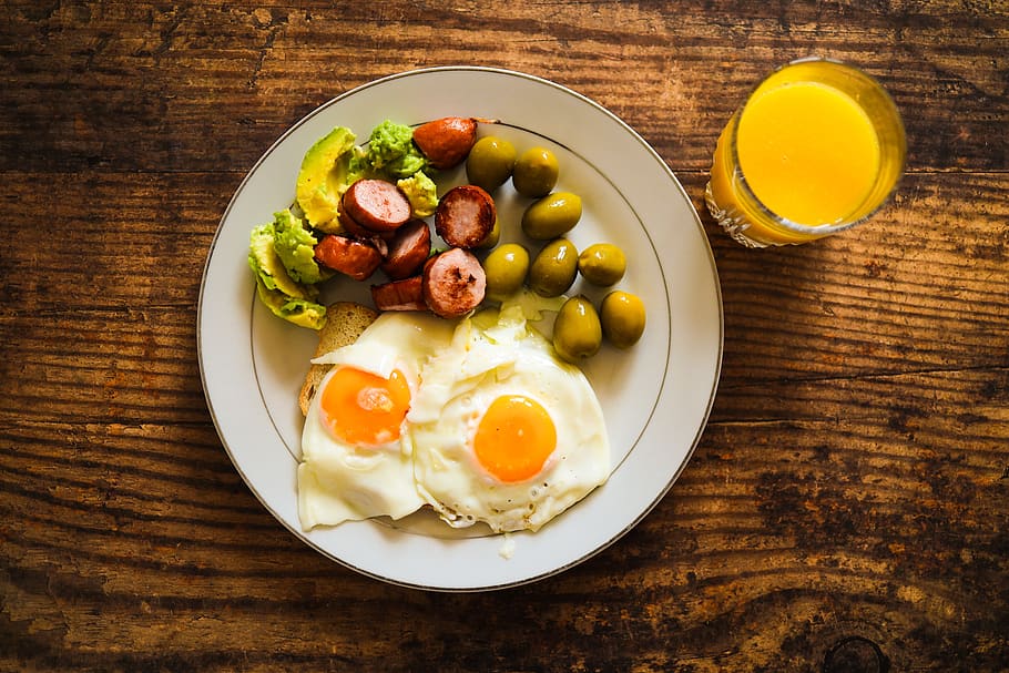 sarapan, telur, makanan, makan, protein, sehat, brunch, lezat, kuning telur, goreng