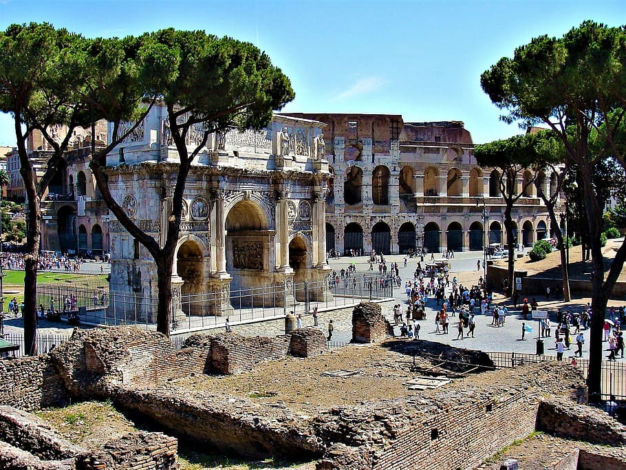 arco, triunfo, arco do triunfo, constantino, o grande, roma, o coliseu, ruína antiga, história, arquitetura