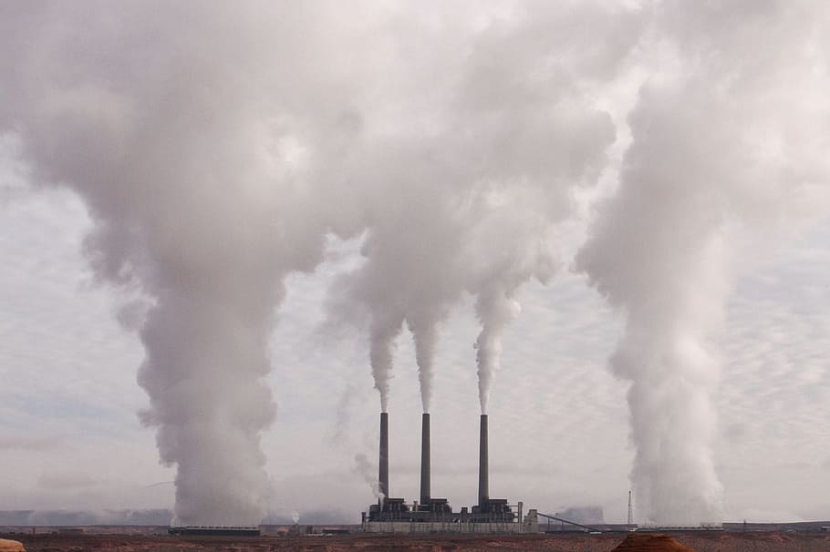 Ver, humo, fábrica, contaminación, industria, industrial, medio ambiente, fabricación, producción, smog
