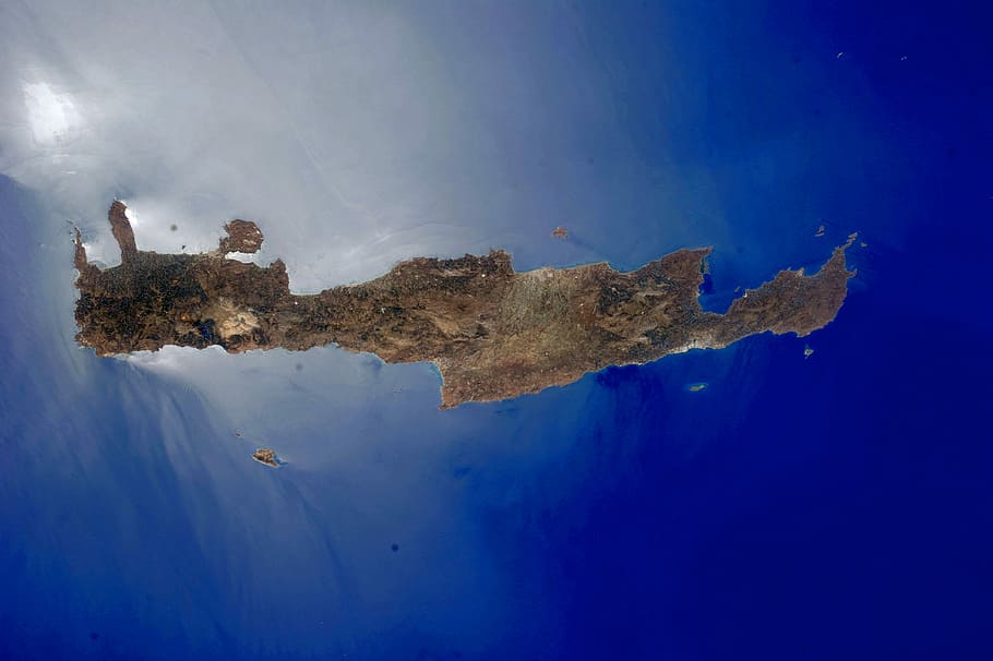 Imagem de satélite, Creta, foto, grécia, ilha, domínio público, natureza, azul, mar, água