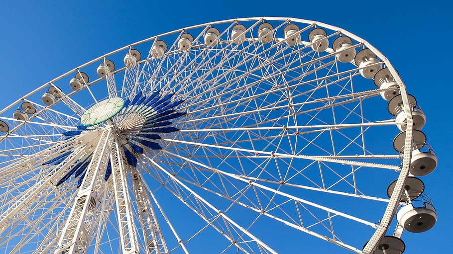 rueda grande, carrusel, parque de atracciones, rueda, diversión, noria, azul, círculo, spinning, rueda de la fortuna