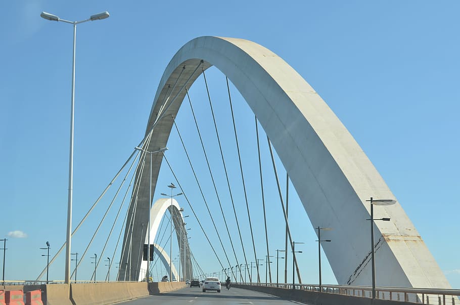 cars, concrete, bridge, brasilia, jk, brazil, sky, blue, bridge - Man Made Structure, architecture